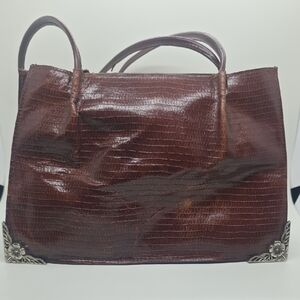 Source Unknown Dark Brown Textured Tote with Floral Metal Corners